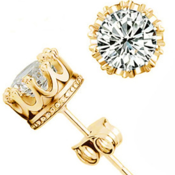 Lakeview Apparel Jewelry - 1 CT Crown Gold Diamond Wedding Earrings Gift